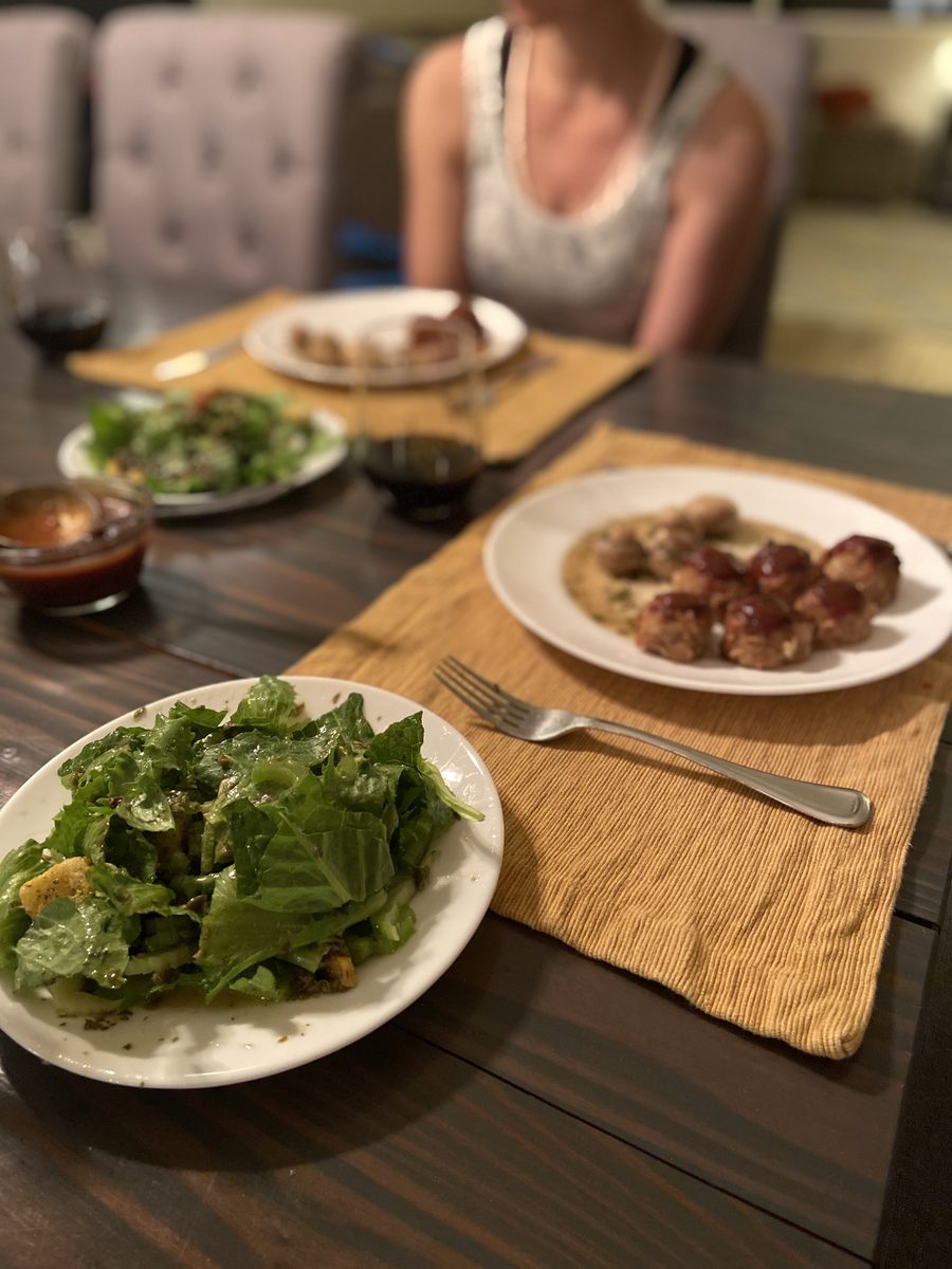 Meatballs and salad dinner