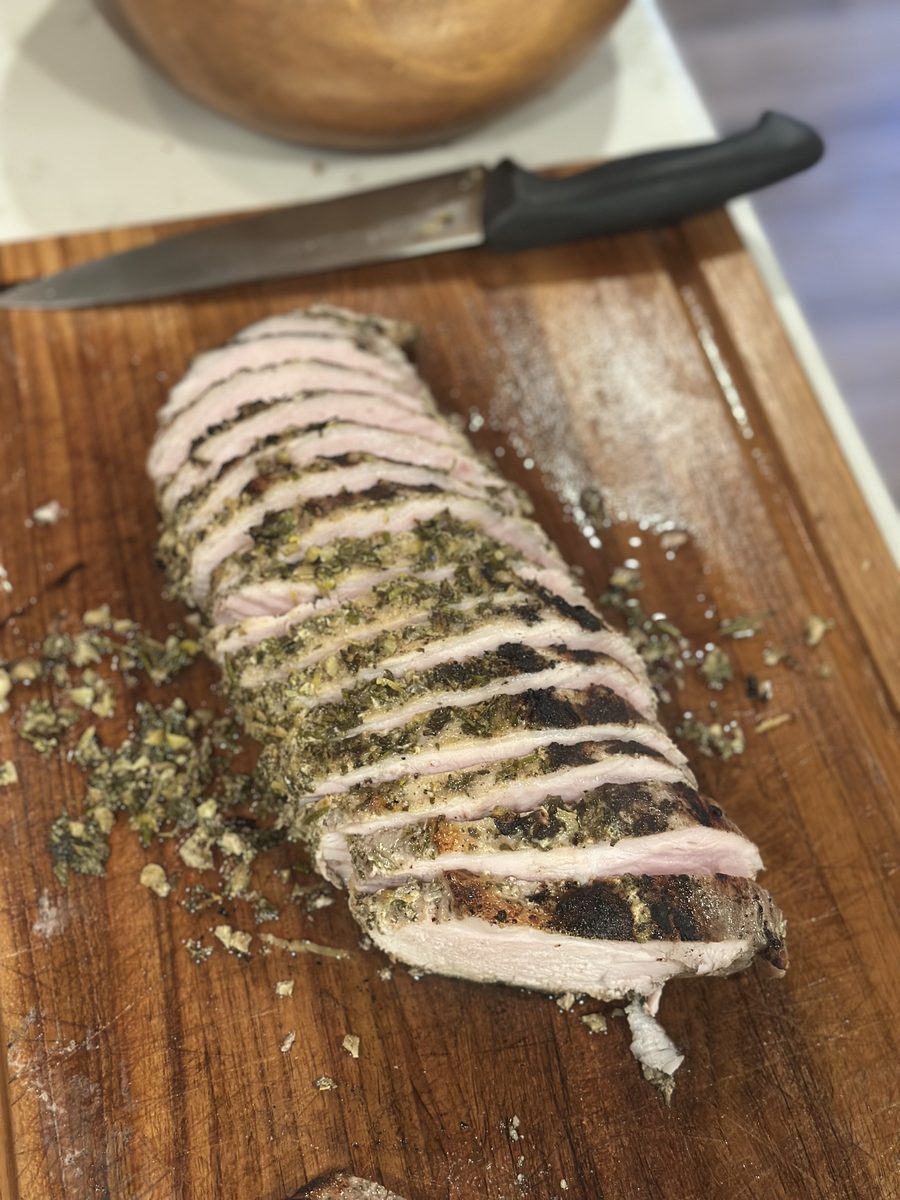 Sliced herb crusted pork tenderloin