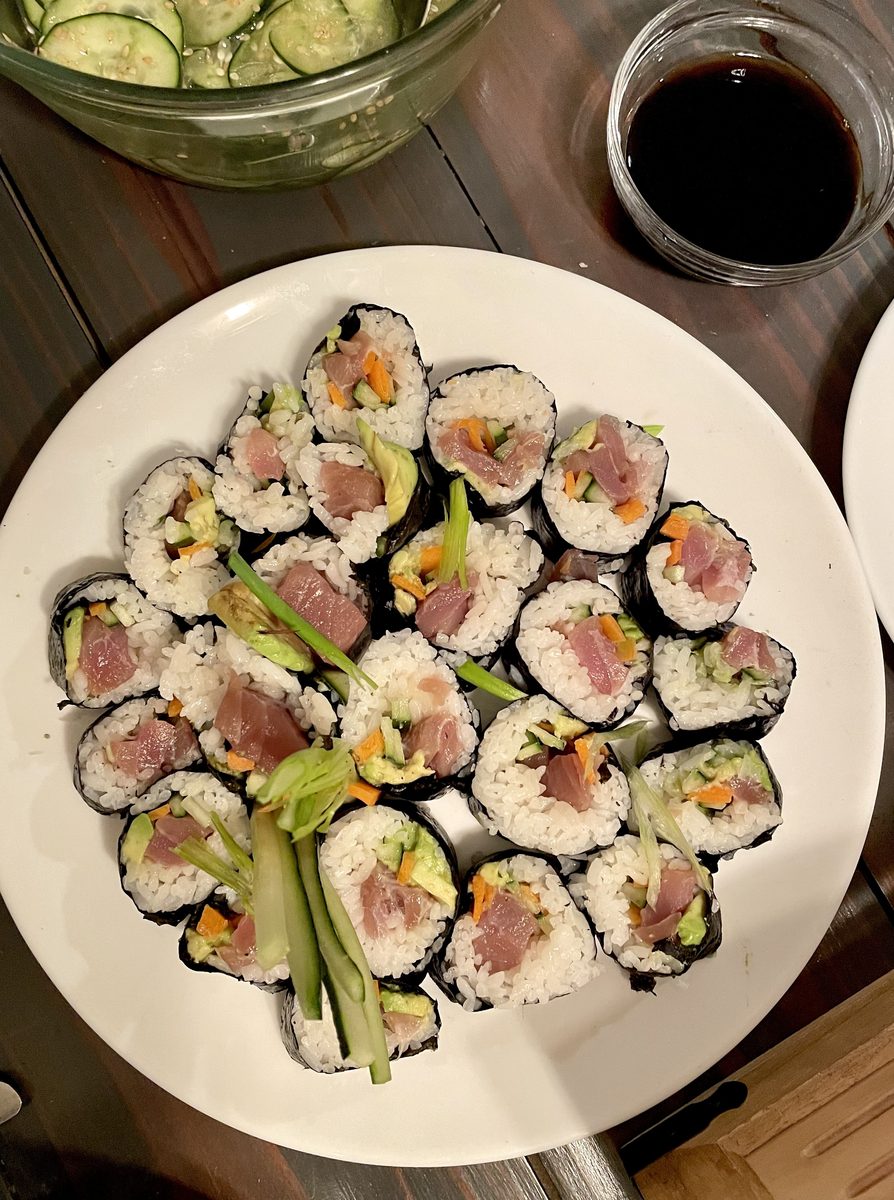 Tuna sushi rolls platter